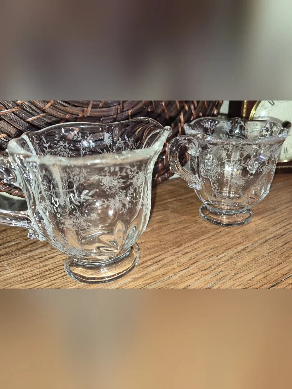 Vintage Fostoria Glass Company Crystal Creamer & Open Sugar Bowl Set